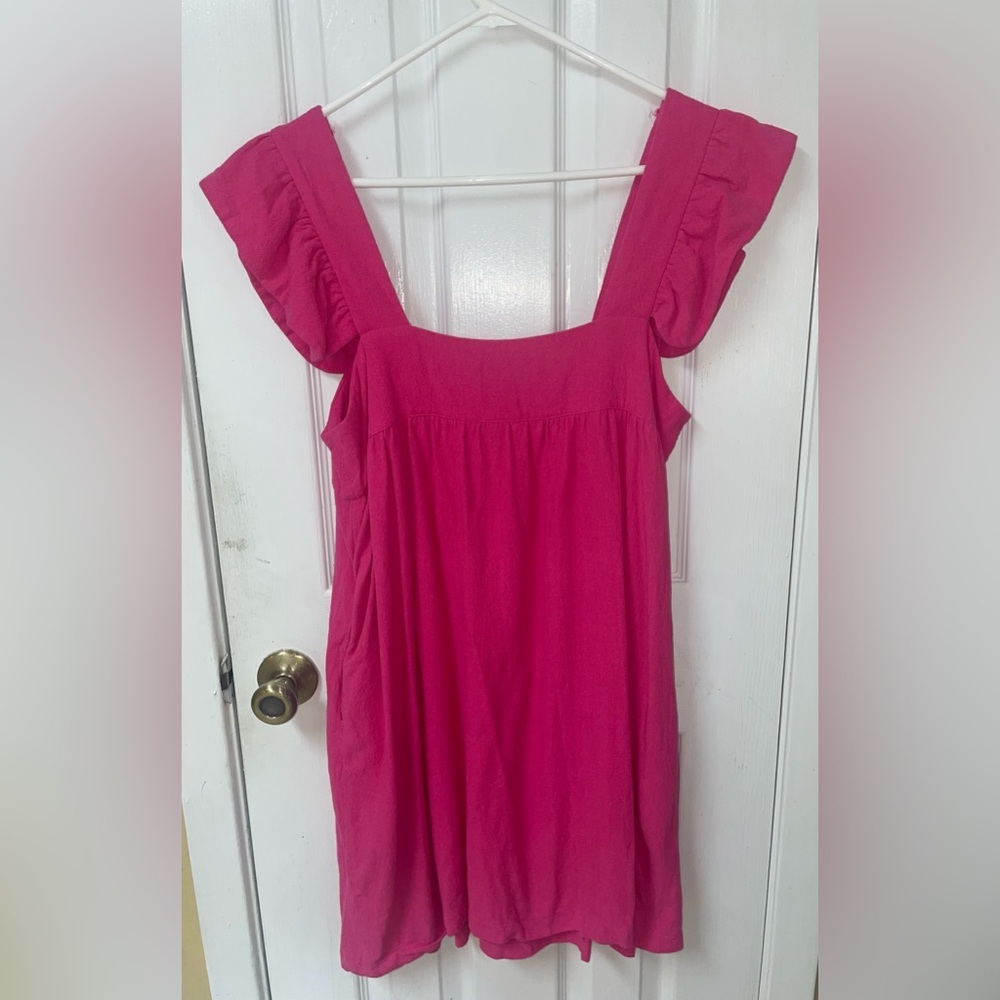 Tuckernuck Pomander Place Dress Medium Linen Blend Flutter Sleeve Ruffled Pink - Picture 4 of 13
